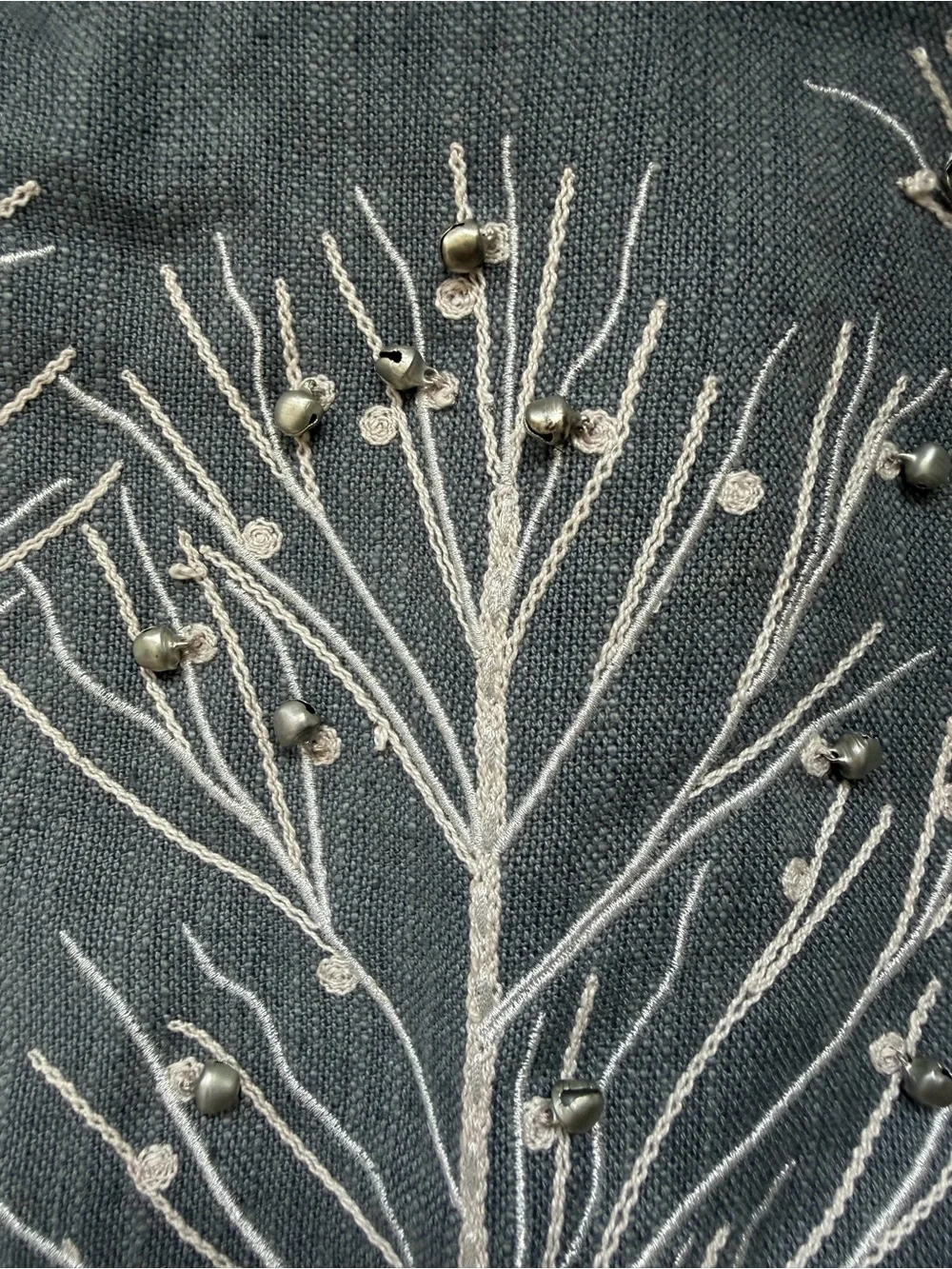 PotteryBarn Winter Embroidery Tree & Bells Pillow Cover